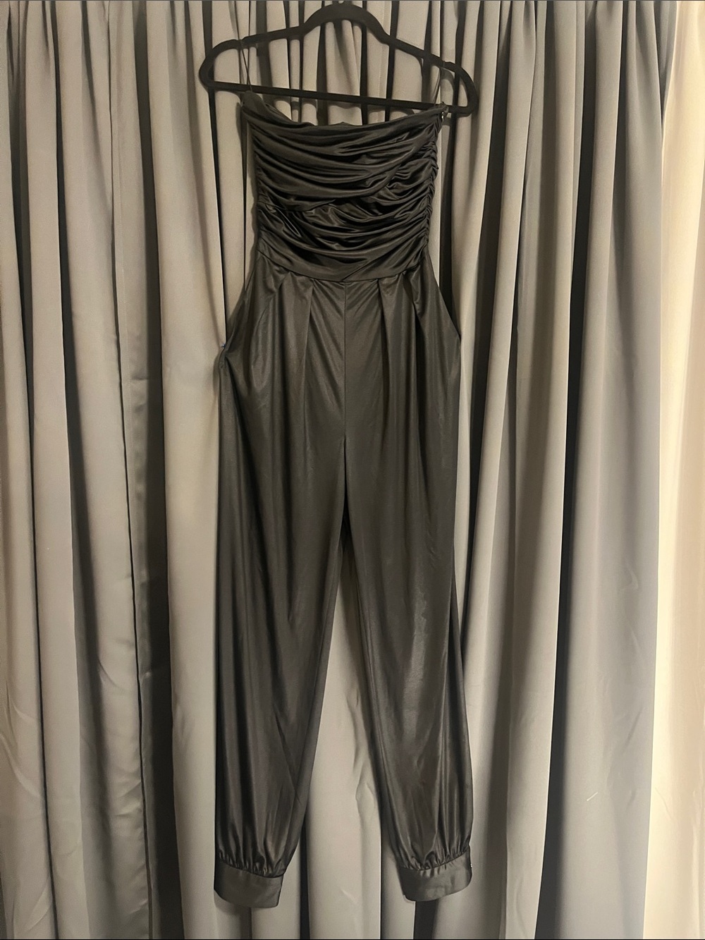Elizabeth and James Black Strapless Ruched Jumpsuit